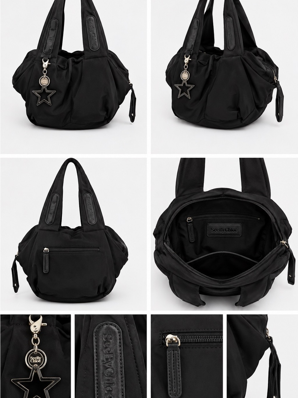 See By Chloe Black Nylon Hobo Tote with Star Charm